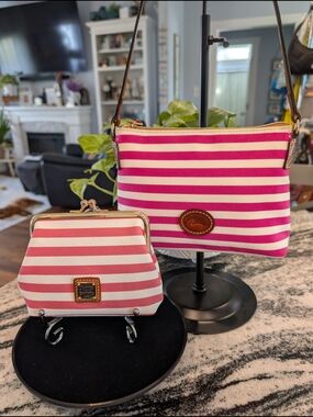 Dooney & Bourke Pink Striped Crossbody w/Matching Kisslock Pouch